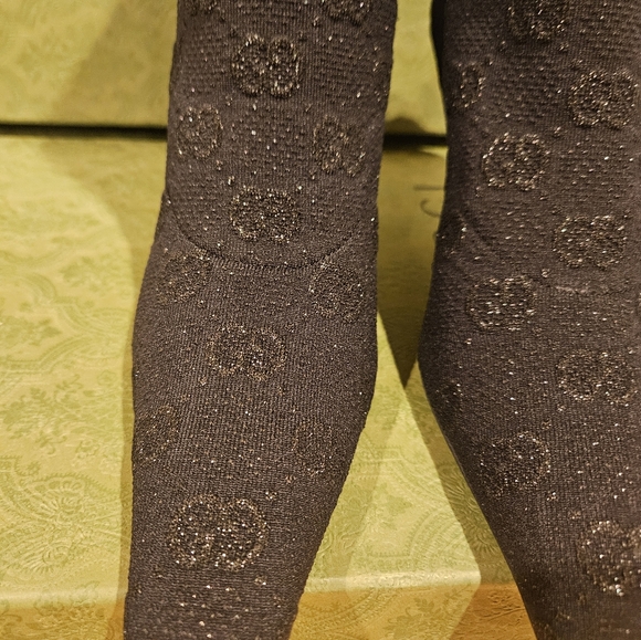 $1,200 GUCCI Demi 75mm logo-jacquard metallic knit ankle boots size 39 US 9 NIB - Picture 4 of 10